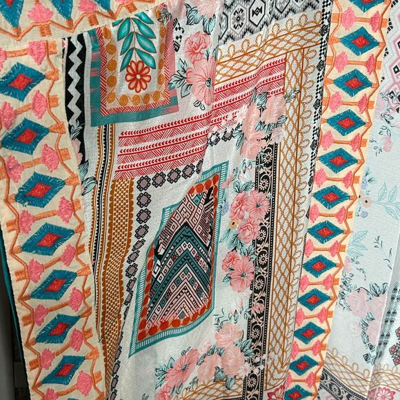 Tolani Kimono Cardigan Patchwork Boho Beachy Embroidered Duster One Size - Picture 5 of 7